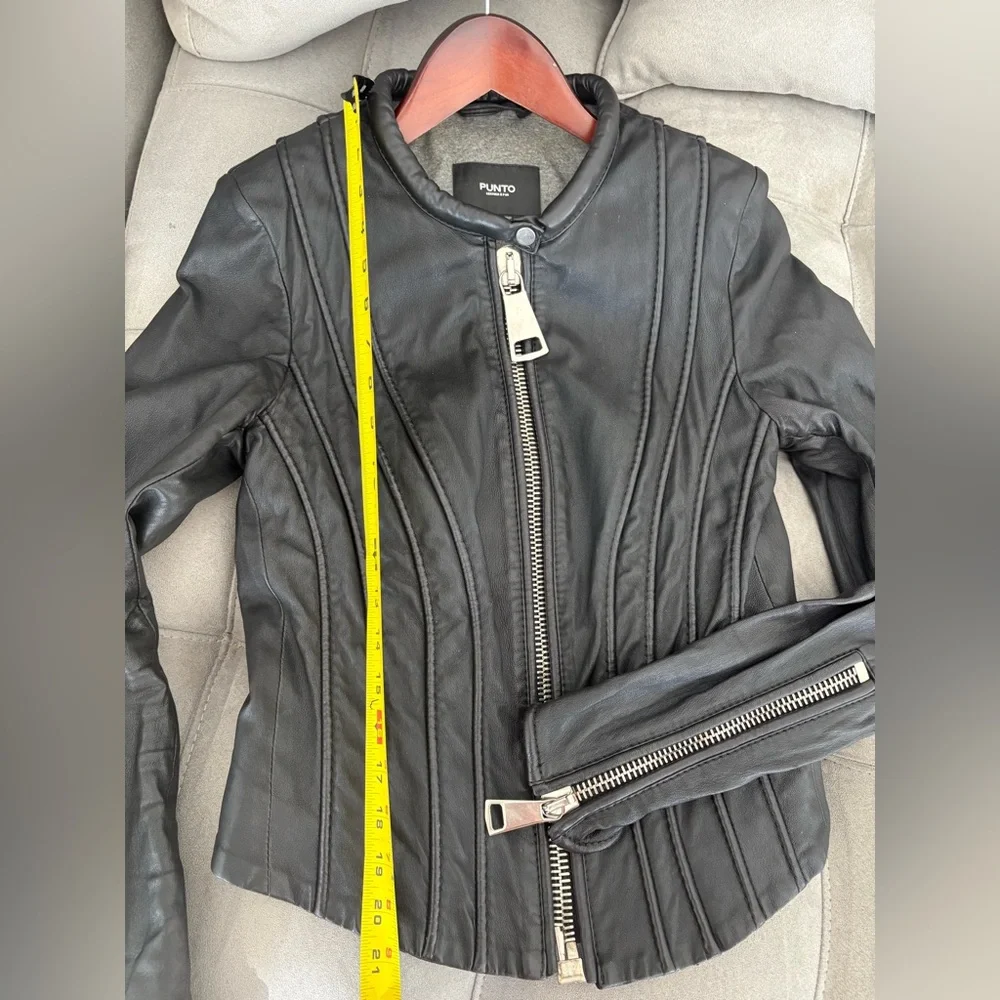 Sandro Style Punto Leather Jacket Black Size US 6-8 Italian Brand PUNTO Leather - Picture 14 of 16